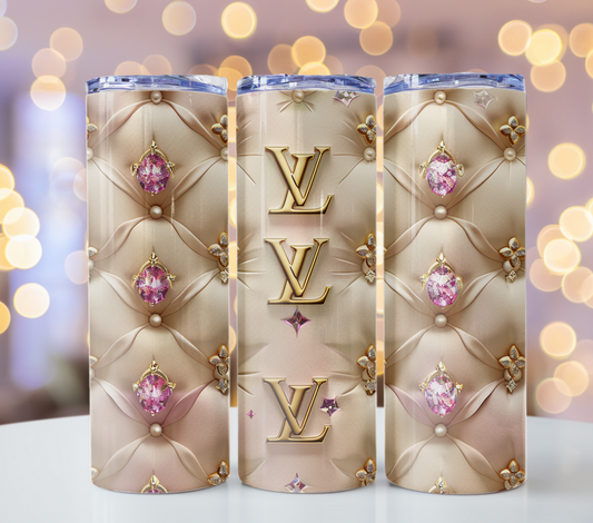 Pink Gold Colourfull Beige 20oz Skinny Lv PNG Louis Vuitton Tumbler Wrap Fashion Tumbler Wrap Luxury Tumbler Wrap Glitter Tumbler Wrap