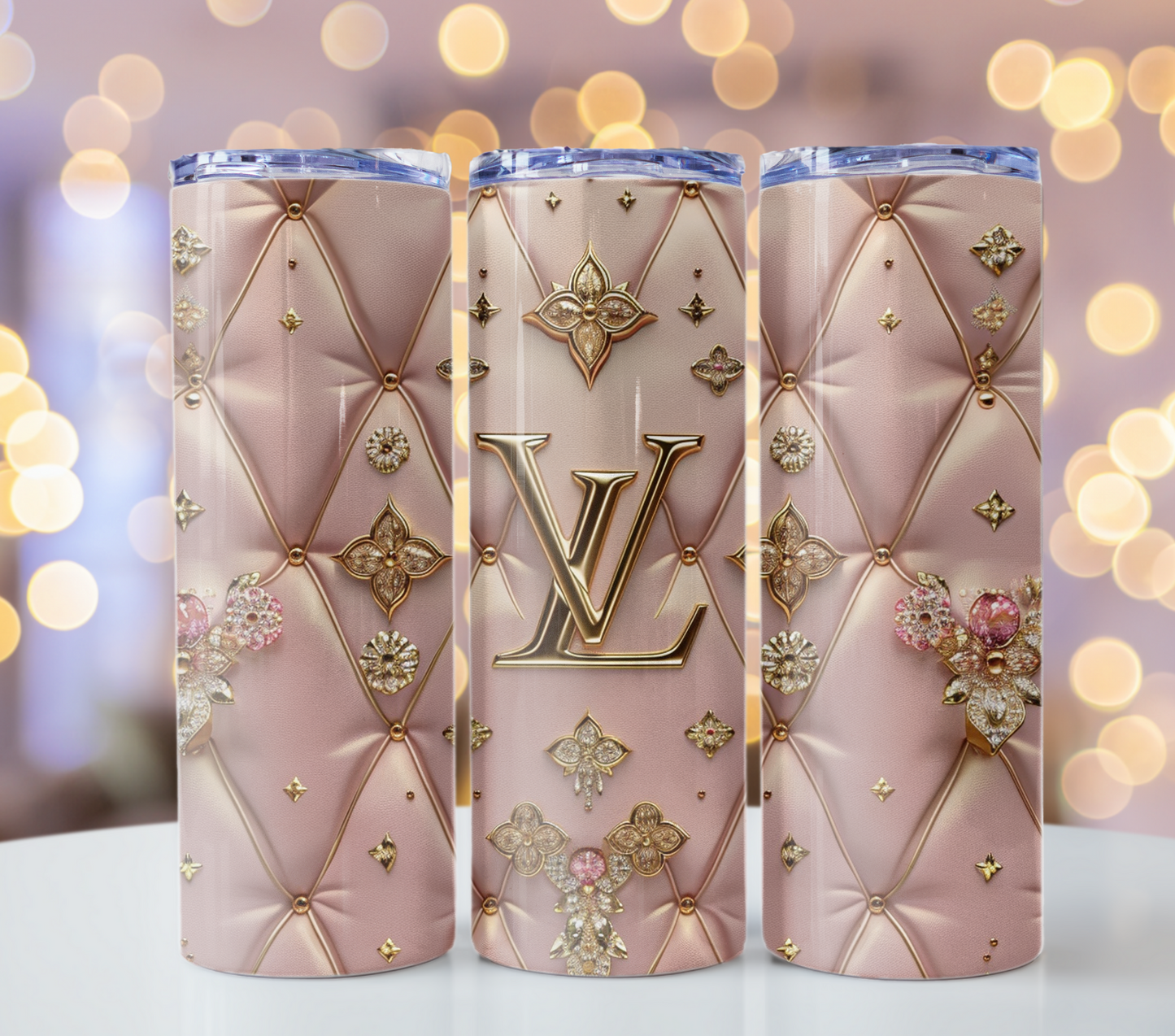 Pastel Pink Gold Logo 20oz Skinny Louis Vuitton Tumbler Wrap Fashion Tumbler Wrap Luxury Tumbler Wrap Glitter Tumbler Wrap