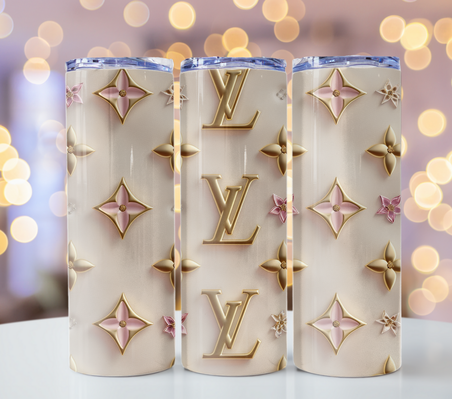 Louis Vuitton Pastel White Gold Lv Tumbler Wrap Logo Tumbler Wrap Glitter Seamless Pattern Tumbler Wrap Fashion Tumbler Wrap (Copy)