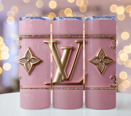 Pink Gold Louis Vuitton Tumbler Wrap Fashion Tumbler Wrap Luxury Tumbler Wrap Glitter Tumbler Wrap