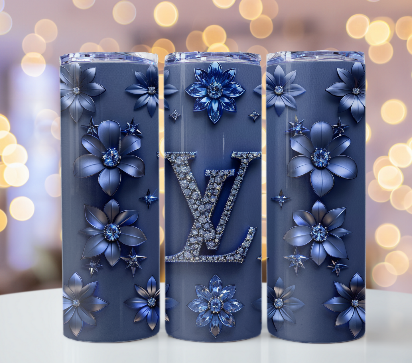 Dark Glitter Blue 20oz Skinny Louis Vuitton Tumbler Wrap Fashion Tumbler Wrap Luxury Tumbler Wrap Glitter Tumbler Wrap