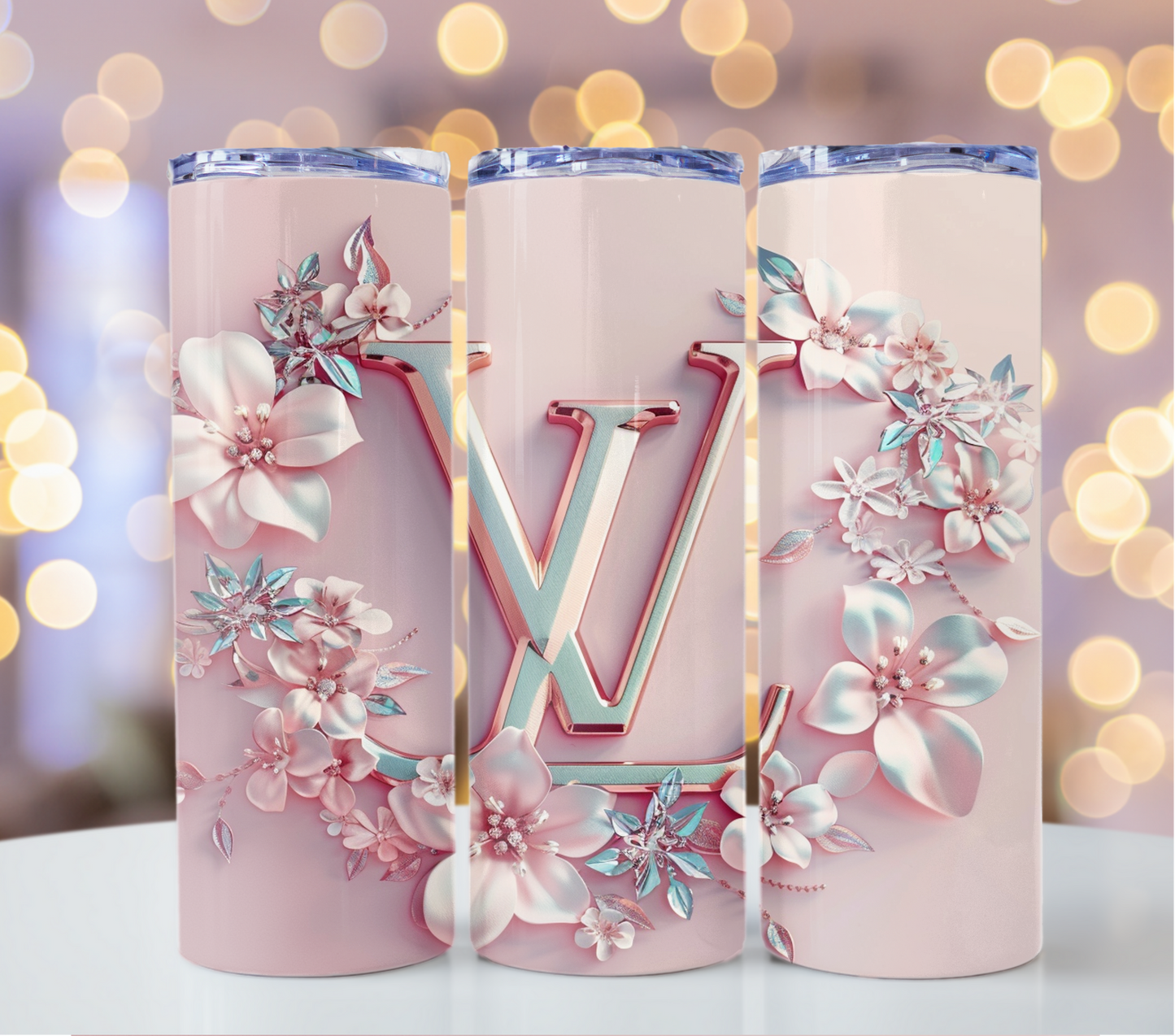 20oz Pink Flower Tumbler Wrap Louis Vuitton Tumbler Wrap Glitter Seamless Pattern Chanel Tumbler Wrap Fashion Tumbler Wrap