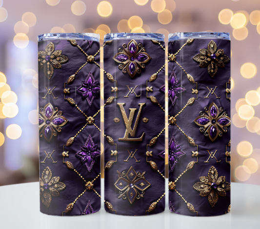 Metallic Dark Purple Louis Vuitton Logo  Gold Tumbler Wraps 20 oz, Fashion Luxury Logo Tumbler Wrap Png Bundle, Tumbler Design,Digital Download PNG,Logo Brand Tumbler , 20oz Skinny , Tumbler Wrap Bundle Designs