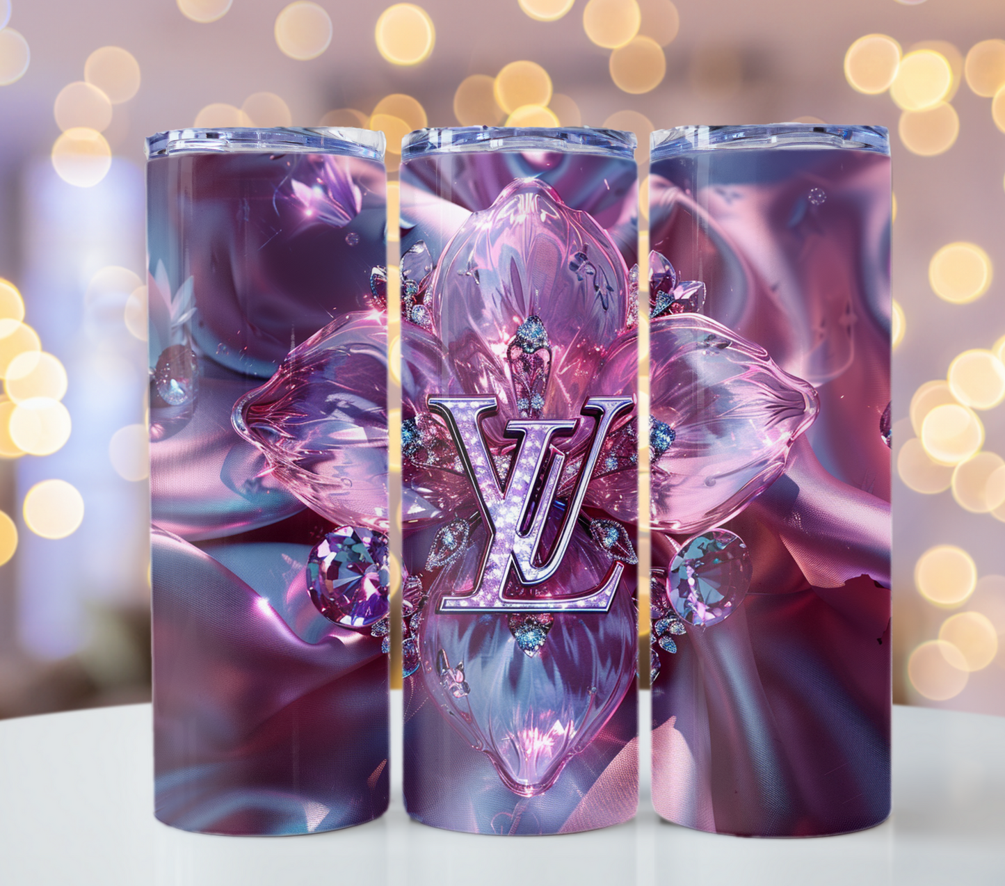 Neon Pink Flower 20oz Skinny Louis Vuitton Tumbler Wrap Fashion Tumbler Wrap Luxury Tumbler Wrap Glitter Tumbler Wrap