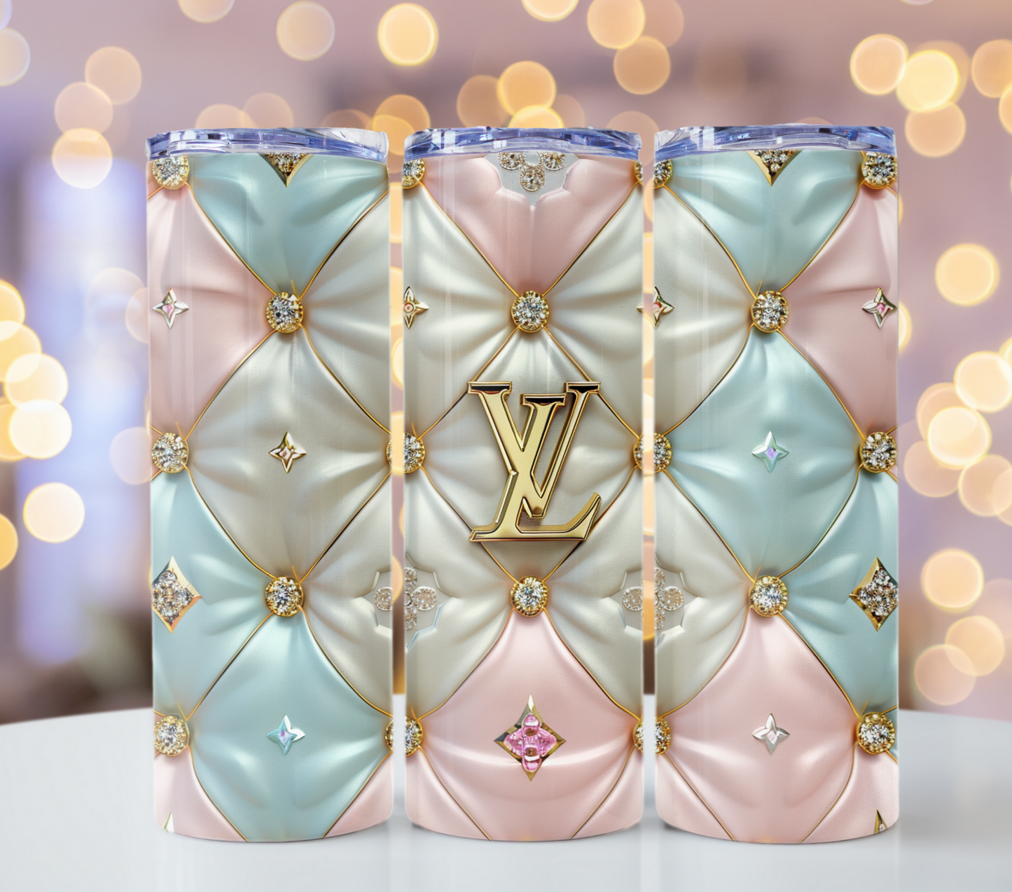 Metallic Light Pink and Blue Louis Vuitton Tumbler Wrap Lv Seamless Pattern Louis Vuitton Tumbler Wrap Fashion Tumbler Wrap