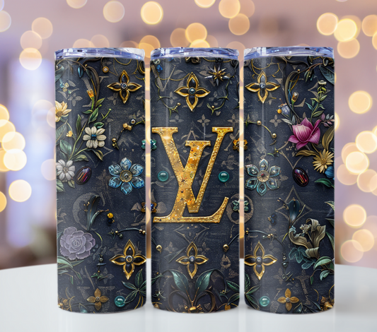 Floral Dark Blue Louis Vuitton Tumbler Wrap Lv Seamless Pattern Louis Vuitton Tumbler Wrap Fashion Tumbler Wrap