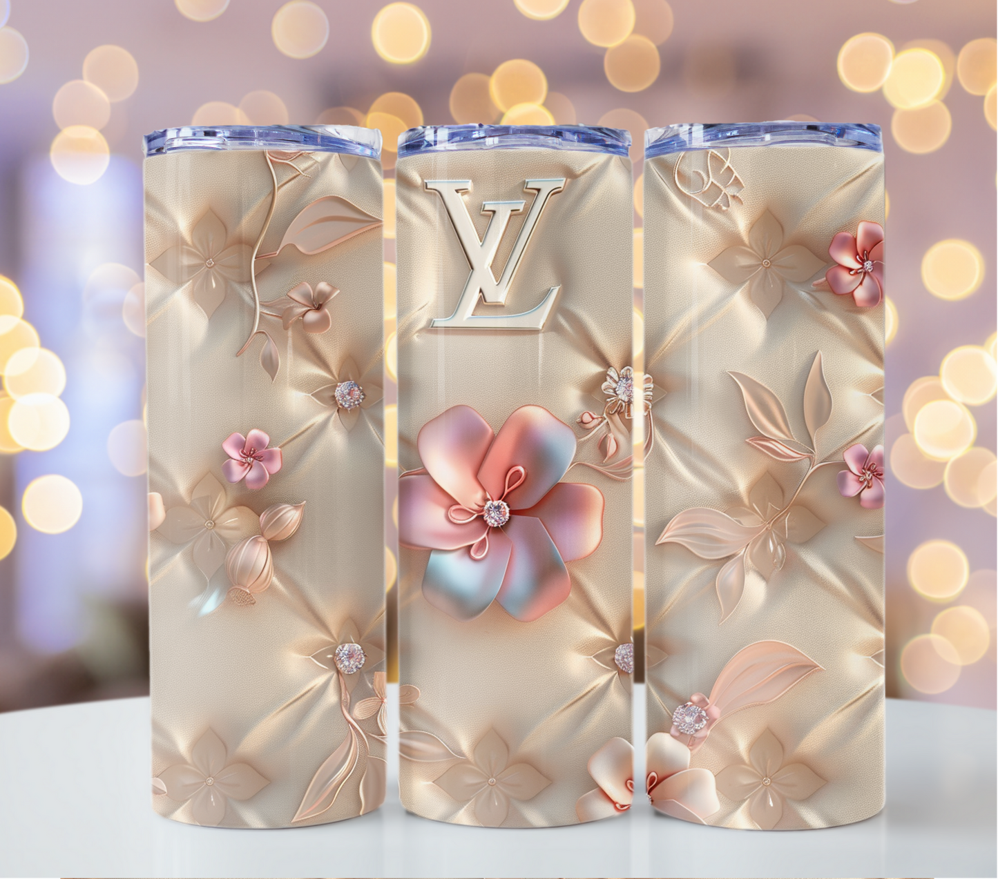 Beige Rainbow Colourfull Flower 20oz Skinny Lv PNG Louis Vuitton Tumbler Wrap Fashion Tumbler Wrap Luxury Tumbler Wrap Glitter Tumbler Wrap