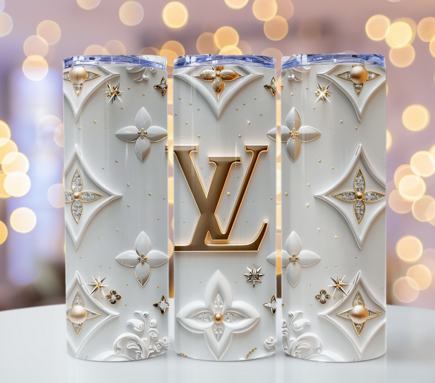 Metallic White Gold Louis Vuitton Tumbler Wrap Fashion Tumbler Wrap Luxury Tumbler Wrap Glitter Tumbler Wrap