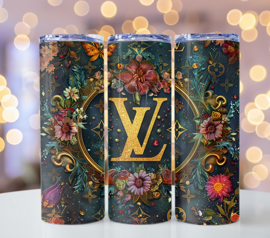 Floral Flower Black Gold Louis Vuitton Tumbler Wrap Lv Seamless Pattern Louis Vuitton Tumbler Wrap Fashion Tumbler Wrap