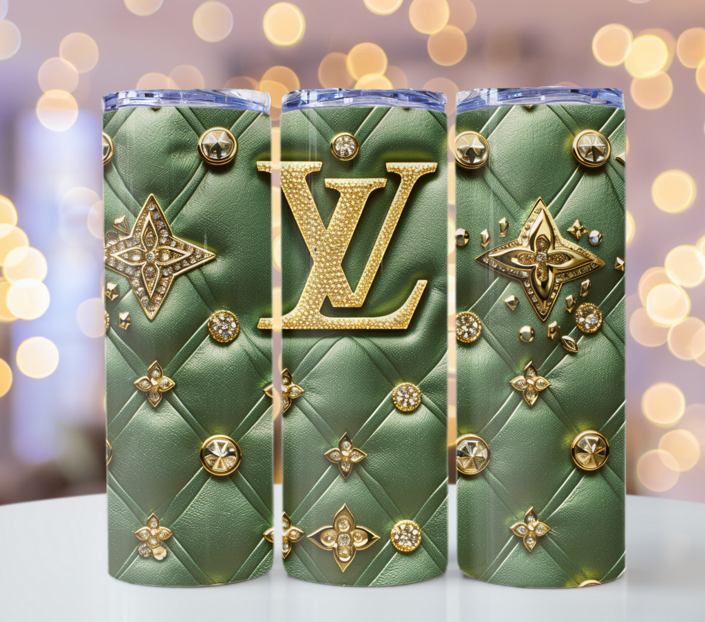 Metallic Green Lv Logo  Gold Tumbler Wraps 20 oz, Fashion Luxury Logo Tumbler Wrap Png Bundle, Tumbler Design,Digital Download PNG,Logo Brand Tumbler , 20oz Skinny , Tumbler Wrap Bundle Designs