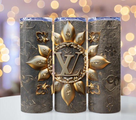 Metallic Beige Gold Lv Logo  Gold Tumbler Wraps 20 oz, Fashion Luxury Logo Tumbler Wrap Png Bundle, Tumbler Design,Digital Download PNG,Logo Brand Tumbler , 20oz Skinny , Tumbler Wrap Bundle Designs