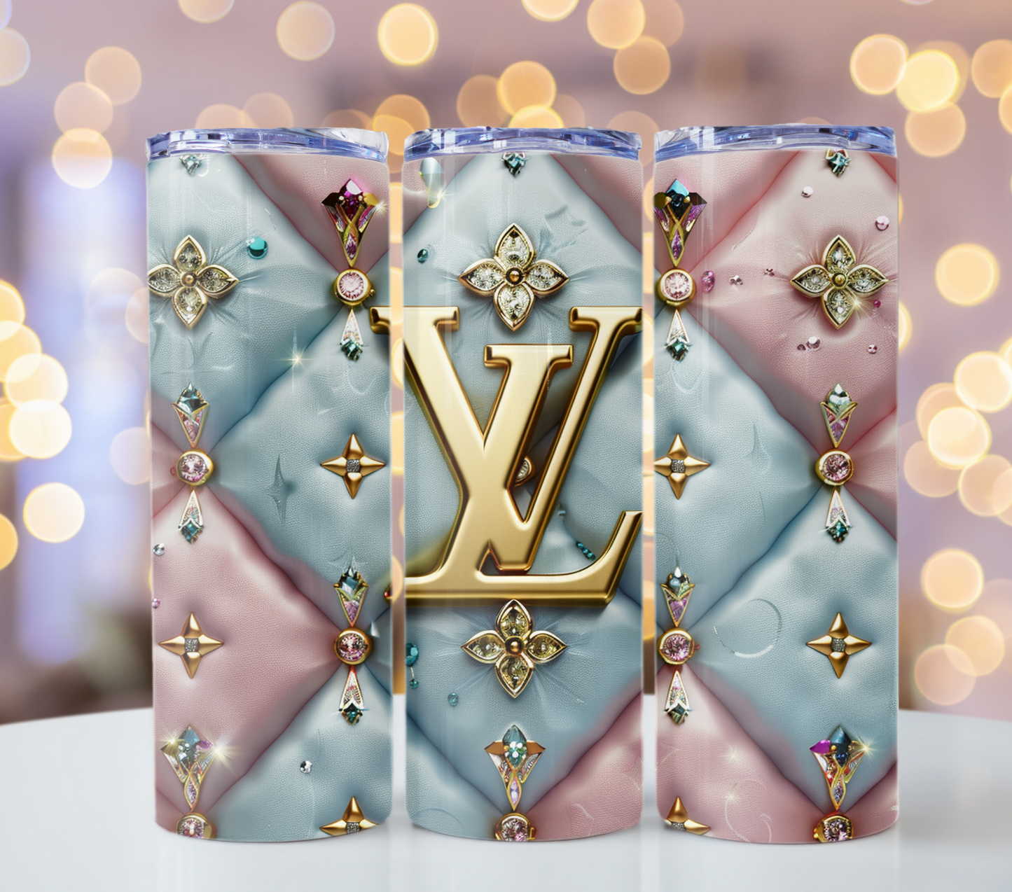 Metallic Blue Pink Lv Logo  Gold Tumbler Wraps 20 oz, Fashion Luxury Logo Tumbler Wrap Png Bundle, Tumbler Design,Digital Download PNG,Logo Brand Tumbler , 20oz Skinny , Tumbler Wrap Bundle Designs