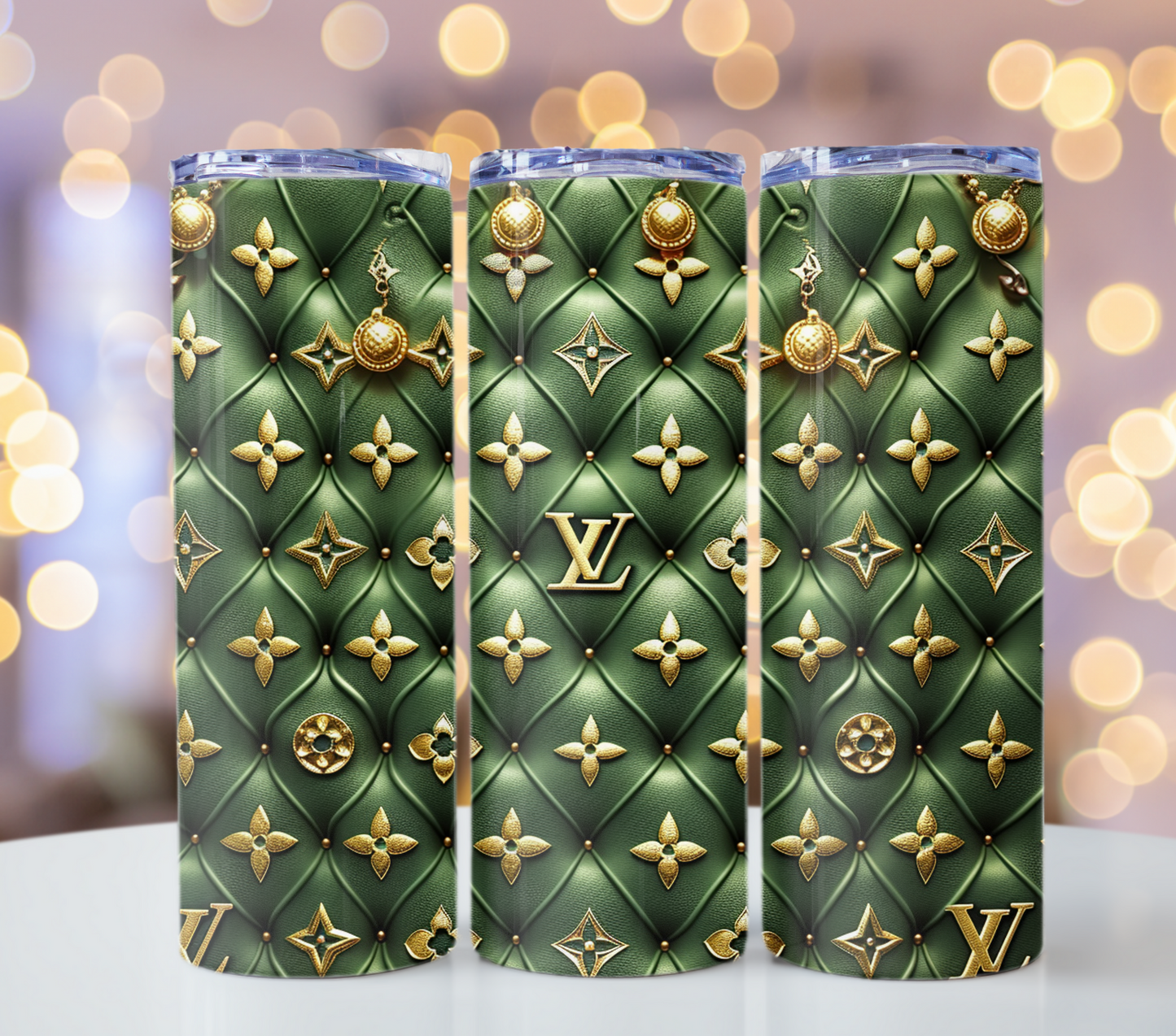 Metallic Green Lv Logo  Gold Tumbler Wraps 20 oz, Fashion Luxury Logo Tumbler Wrap Png Bundle, Tumbler Design,Digital Download PNG,Logo Brand Tumbler , 20oz Skinny , Tumbler Wrap Bundle Designs