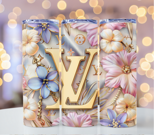 20oz Pastel Flower Tumbler Wrap Louis Vuitton Tumbler Wrap Glitter Seamless Pattern Chanel Tumbler Wrap Fashion Tumbler Wrap