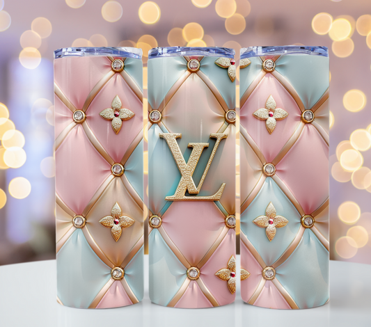 Blue Floral Pink Flower Louis Vuitton Tumbler Wrap Lv Seamless Pattern Louis Vuitton Tumbler Wrap Fashion Tumbler Wrap