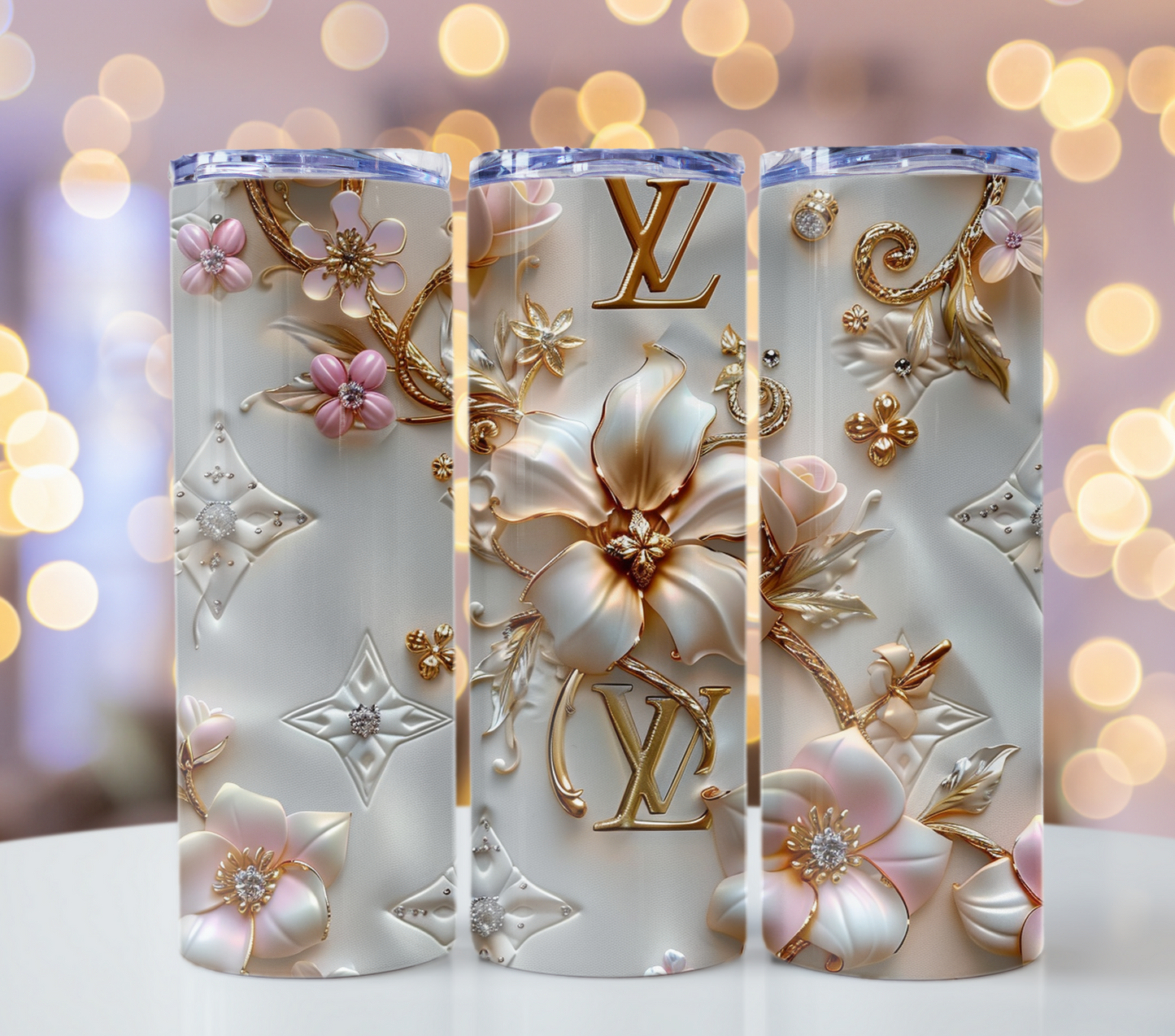 4PNG Bundle Sparkle Flower Gold Logo 20oz Skinny Louis Vuitton Tumbler Wrap Fashion Tumbler Wrap Luxury Tumbler Wrap Glitter Tumbler Wrap