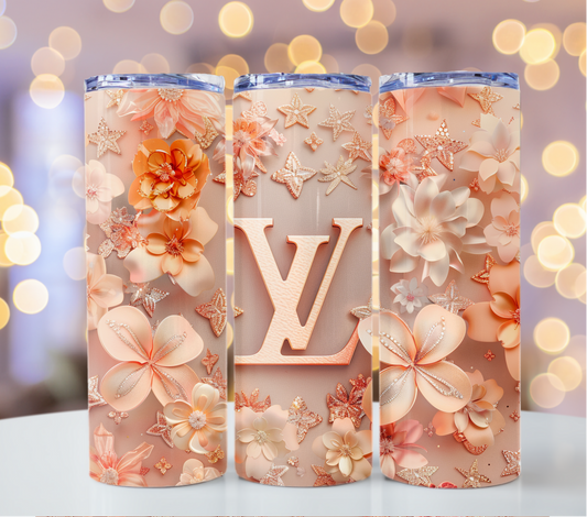 20oz Beige Flower Crystal Tumbler Wrap Louis Vuitton Tumbler Wrap Glitter Seamless Pattern Chanel Tumbler Wrap Fashion Tumbler Wrap