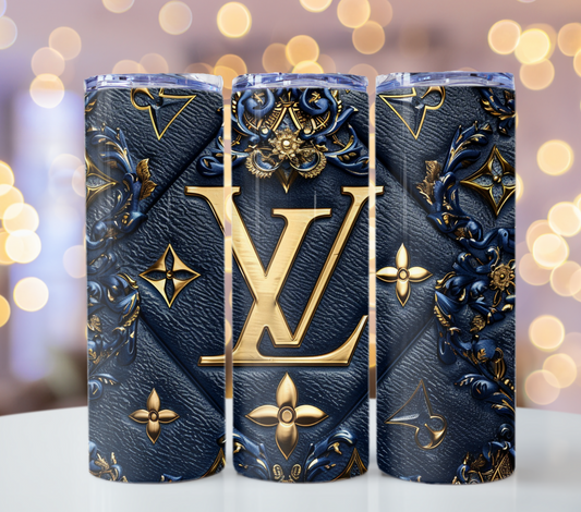 Metallic Dark Blue Louis Vuitton Tumbler Wrap Lv Seamless Pattern Louis Vuitton Tumbler Wrap Fashion Tumbler Wrap