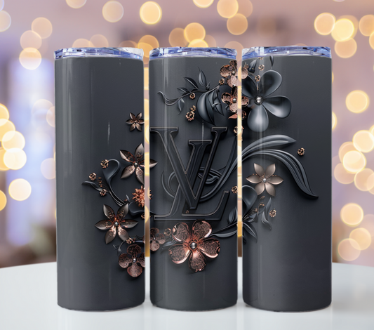 20oz Skinny Black Red Flower Louis Vuitton Tumbler Wrap Fashion Tumbler Wrap Luxury Tumbler Wrap Glitter Tumbler Wrap