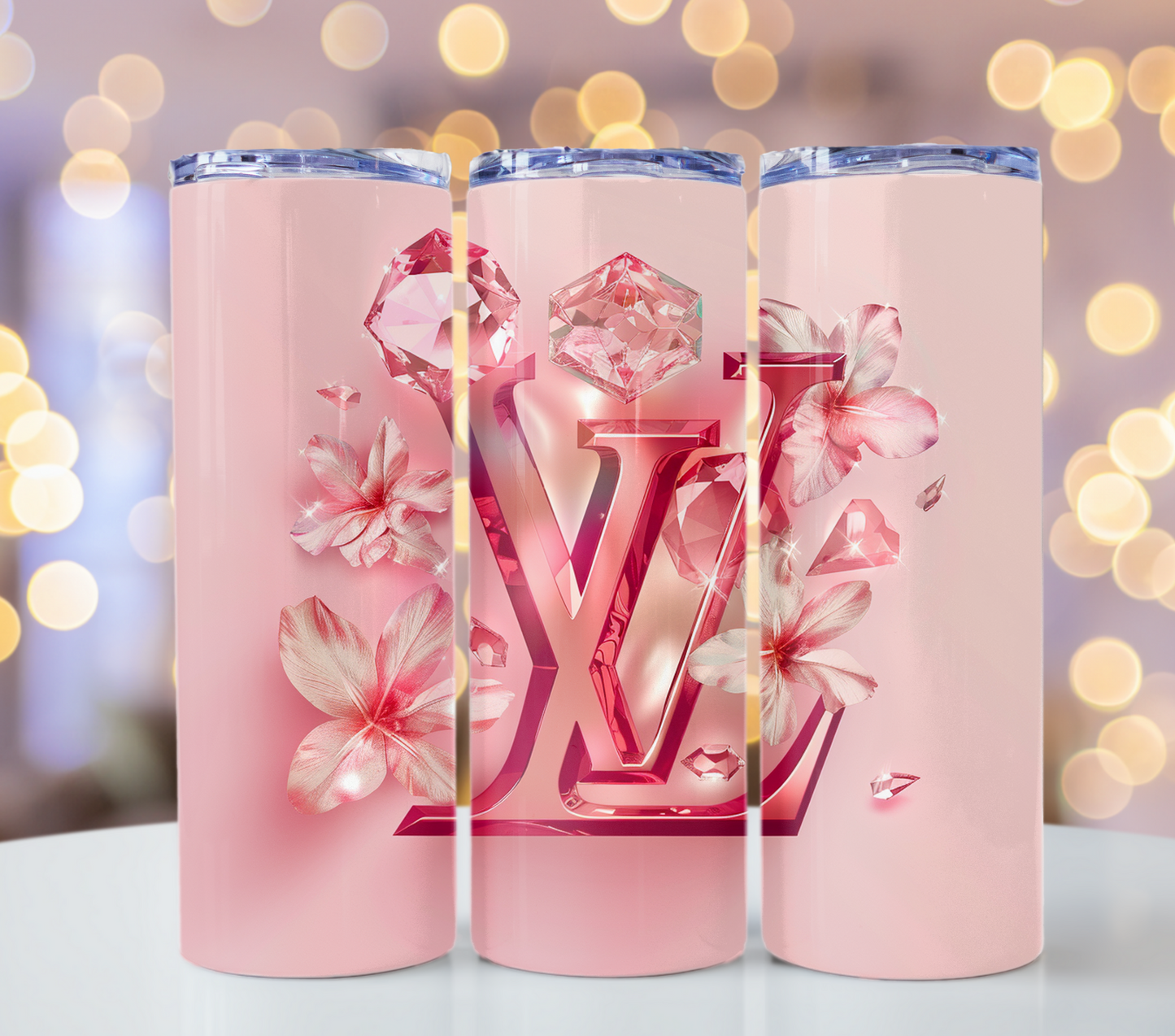 Neon Pink Flower 20oz Skinny Louis Vuitton Tumbler Wrap Fashion Tumbler Wrap Luxury Tumbler Wrap Glitter Tumbler Wrap