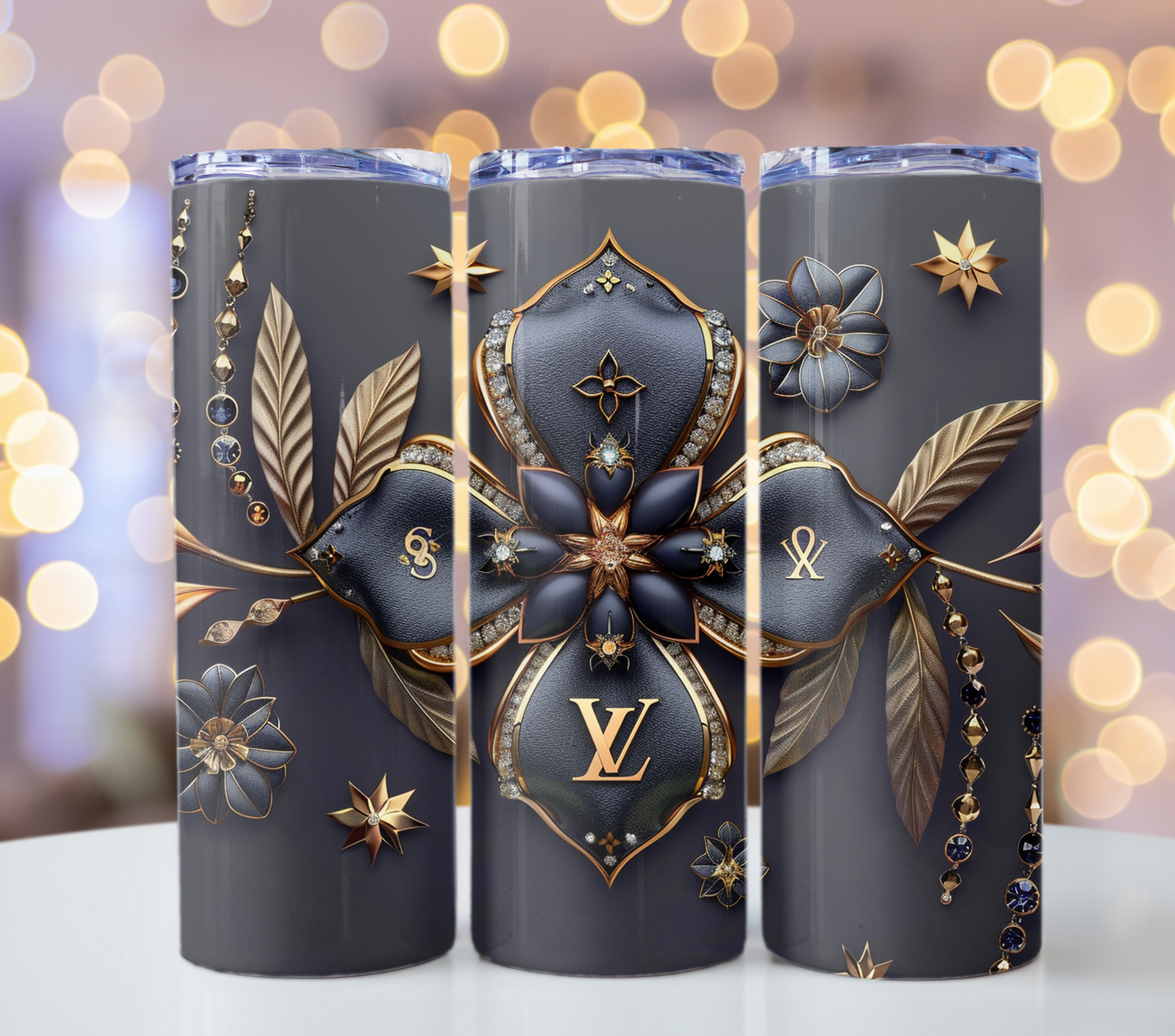 Black Flower 20oz Skinny Louis Vuitton Tumbler Wrap Fashion Tumbler Wrap Luxury Tumbler Wrap Glitter Tumbler Wrap