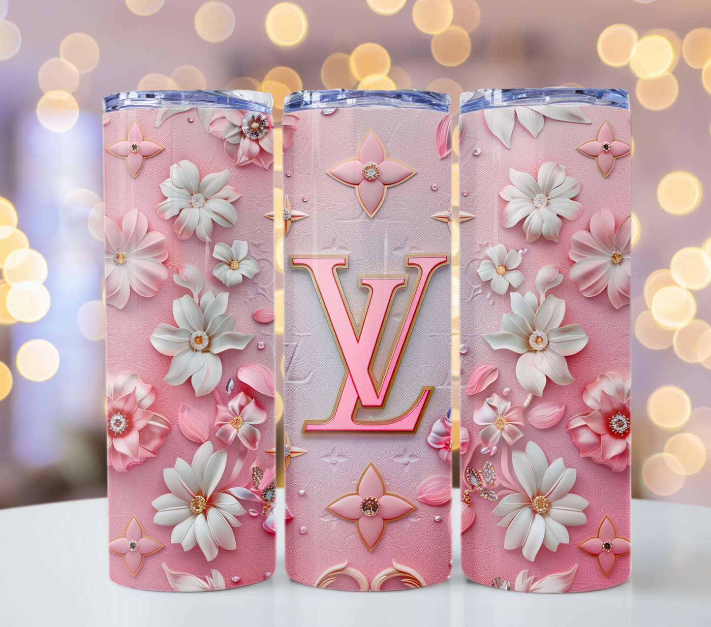 4PNG Bundle Sparkle Flower Gold Logo 20oz Skinny Louis Vuitton Tumbler Wrap Fashion Tumbler Wrap Luxury Tumbler Wrap Glitter Tumbler Wrap