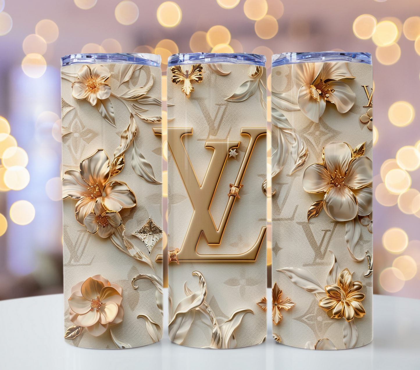 4PNG Bundle Sparkle Flower Gold Logo 20oz Skinny Louis Vuitton Tumbler Wrap Fashion Tumbler Wrap Luxury Tumbler Wrap Glitter Tumbler Wrap