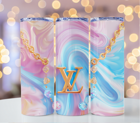 20oz Pink Blue Gold Tumbler Wrap Louis Vuitton Tumbler Wrap Glitter Seamless Pattern Chanel Tumbler Wrap Fashion Tumbler Wrap