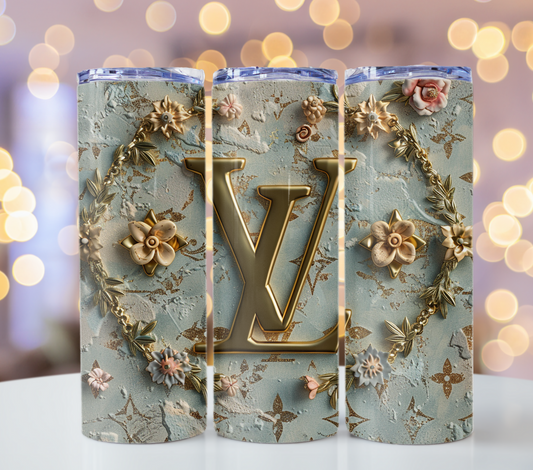 Green Flower Beige Gold Louis Vuitton Tumbler Wrap Lv Seamless Pattern Louis Vuitton Tumbler Wrap Fashion Tumbler Wrap