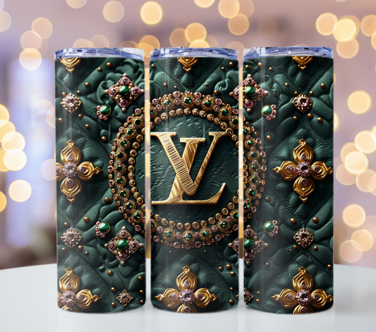 Dark Green Crystal Louis Vuitton Tumbler Wrap Fashion Tumbler Wrap Luxury Tumbler Wrap Glitter Tumbler Wrap