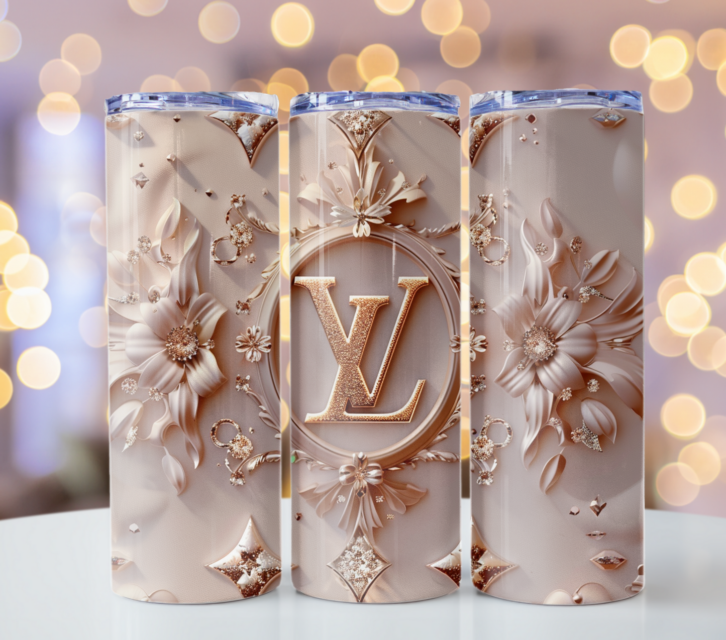 Lv Beige Pink Gold Louis Vuitton Tumbler Wrap Logo Tumbler Wrap Glitter Seamless Pattern Tumbler Wrap Fashion Tumbler Wrap