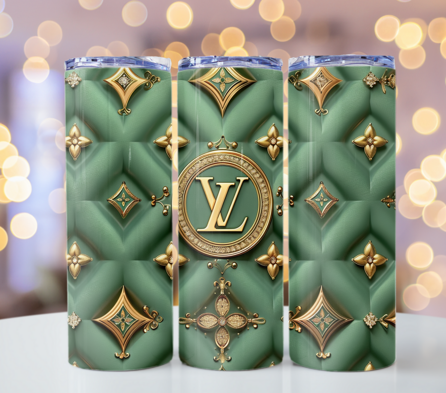 20oz Skinny Green Louis Vuitton Tumbler Wrap Fashion Tumbler Wrap Luxury Tumbler Wrap Glitter Tumbler Wrap