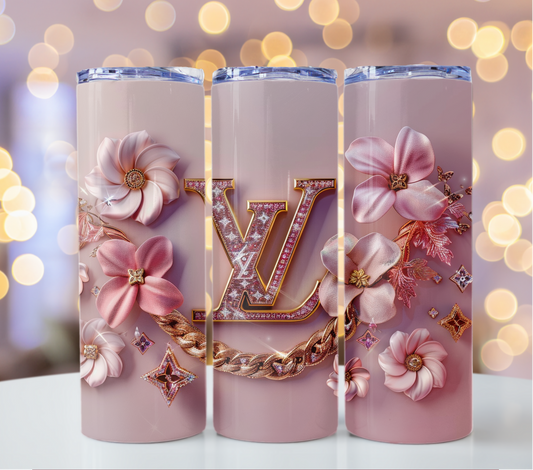 20oz Pink Flower Tumbler Wrap Louis Vuitton Tumbler Wrap Glitter Seamless Pattern Chanel Tumbler Wrap Fashion Tumbler Wrap