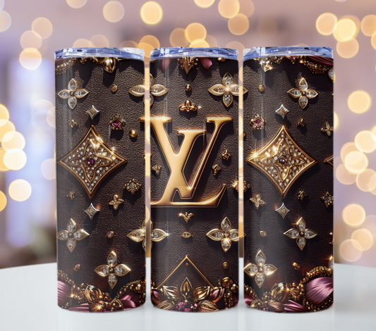 Metallic Brown Logo Louis Vuitton Tumbler Wrap Fashion Tumbler Wrap Luxury Tumbler Wrap Glitter Tumbler Wrap