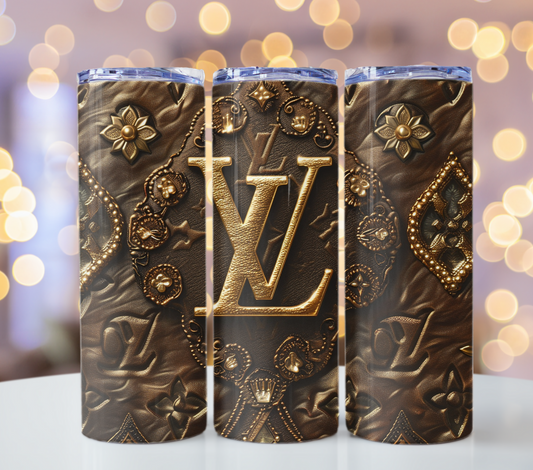 Brown Gold Logo Louis Vuitton Tumbler Wrap Fashion Tumbler Wrap Luxury Tumbler Wrap Glitter Tumbler Wrap