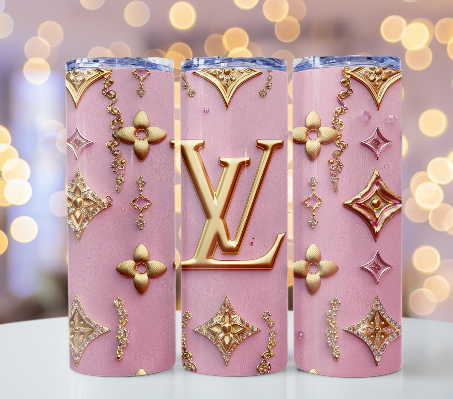 Pastel Pink Flower Lv Logo  Gold Tumbler Wraps 20 oz, Fashion Luxury Logo Tumbler Wrap Png Bundle, Tumbler Design,Digital Download PNG,Logo Brand Tumbler , 20oz Skinny , Tumbler Wrap Bundle Designs