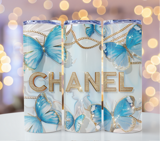 1* Blue Butterfly Tumbler Wrap Tumbler Wrap Glitter Seamless Pattern Chanel Tumbler Wrap Fashion Tumbler Wrap