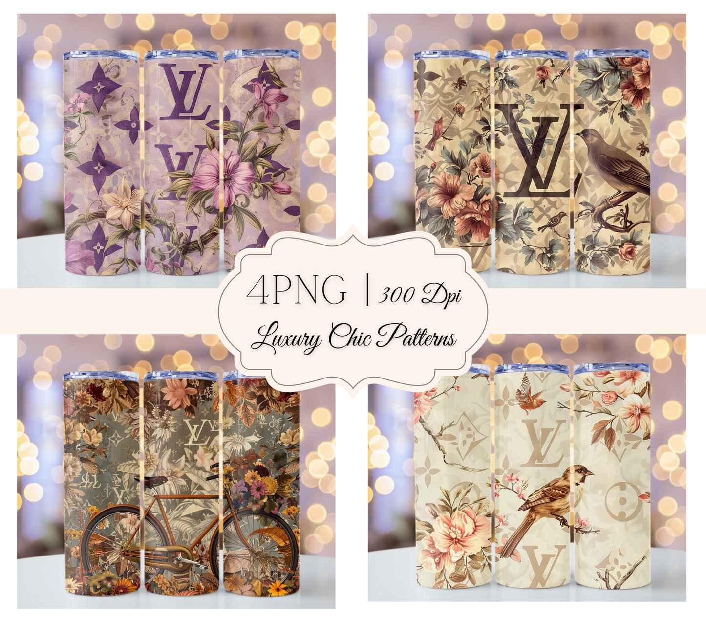 4PNG Bundle Vintage Shabby Chic Gold Louis Vuitton Tumbler Wrap Fashion Tumbler Wrap 20oz Skinny Tumbler Wrap Fashion Tumbler Wrap Luxury Tumbler Wrap Glitter Tumbler Wrap