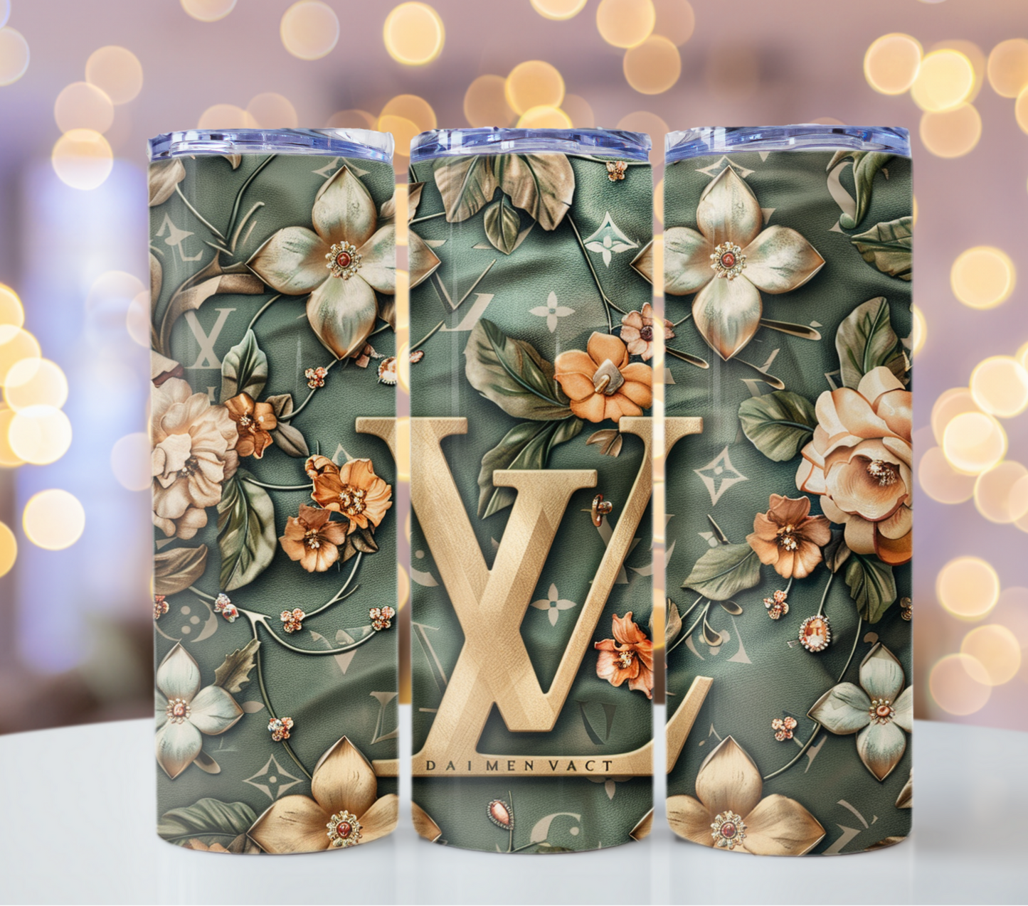 4PNG Bundle Sparkle Flower Gold Logo 20oz Skinny Louis Vuitton Tumbler Wrap Fashion Tumbler Wrap Luxury Tumbler Wrap Glitter Tumbler Wrap