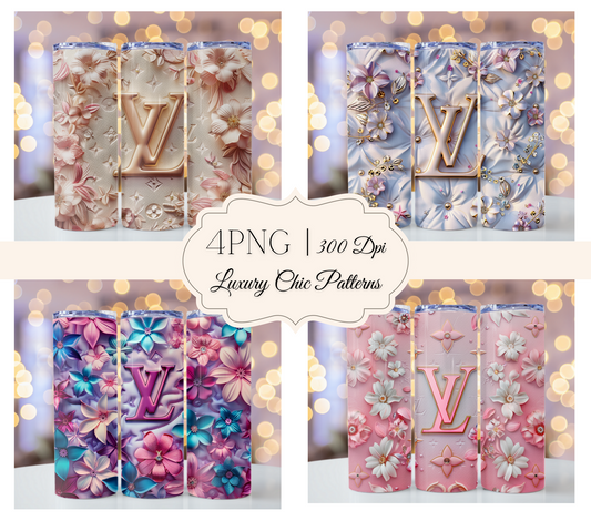 4PNG Bundle Sparkle Flower Gold Logo 20oz Skinny Louis Vuitton Tumbler Wrap Fashion Tumbler Wrap Luxury Tumbler Wrap Glitter Tumbler Wrap