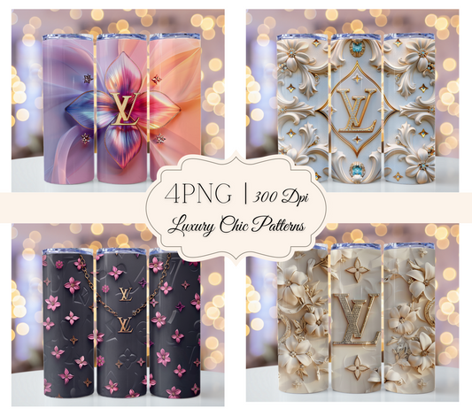 4PNG Bundle Sparkle Flower Gold Logo 20oz Skinny Louis Vuitton Tumbler Wrap Fashion Tumbler Wrap Luxury Tumbler Wrap Glitter Tumbler Wrap