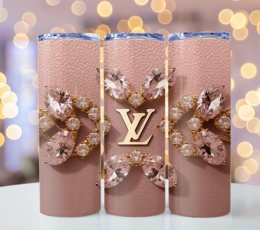 Crystal Pink Gold 20oz Skinny Louis Vuitton Tumbler Wrap Fashion Tumbler Wrap Luxury Tumbler Wrap Glitter Tumbler Wrap