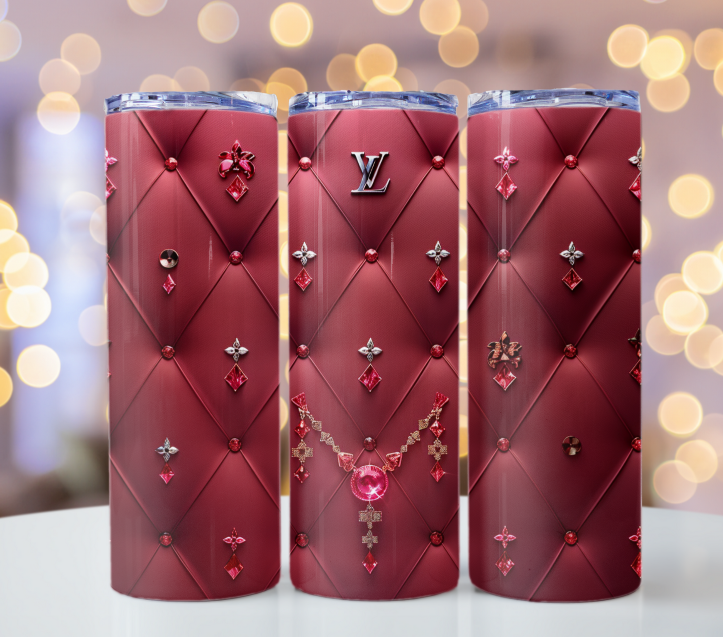 Red Crystal Chic Louis Vuitton 20oz Tumbler Wrap Designs PNG – Fashion Tumbler Perfect with Pattern Wallpaper